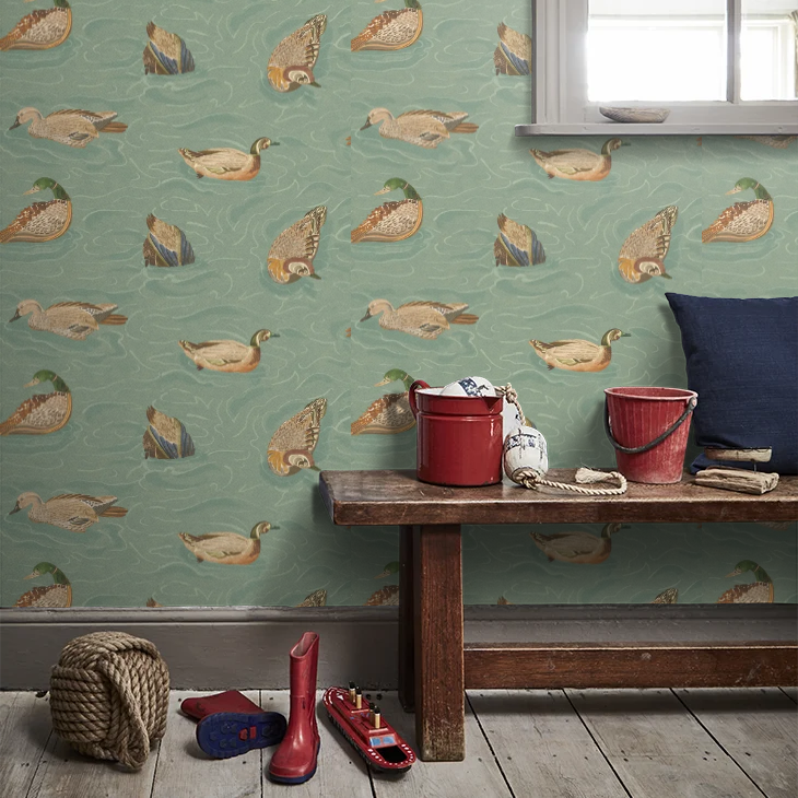 Duck Pond Wallpaper by Mulberry Home - Teal