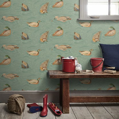 Duck Pond Wallpaper by Mulberry Home - Teal