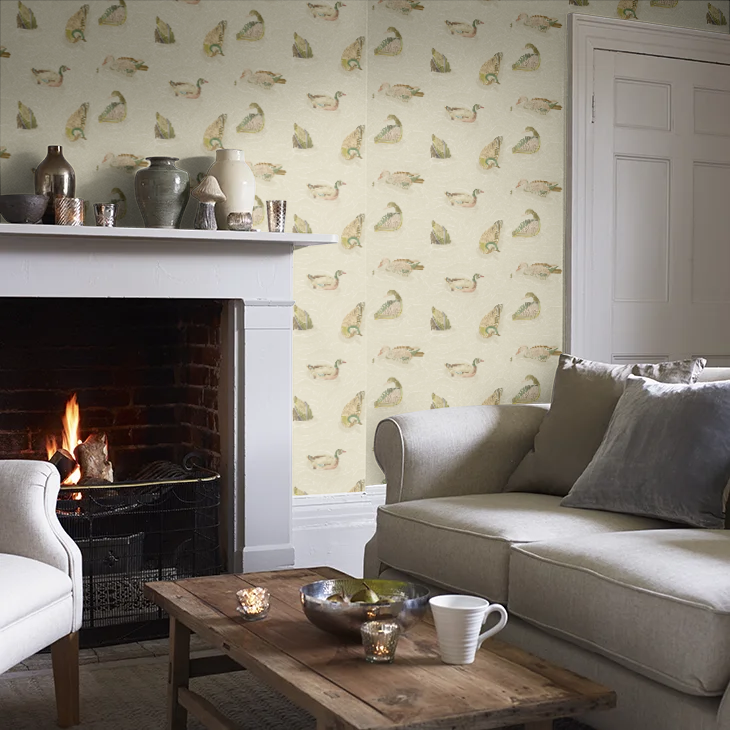 Duck Pond Wallpaper by Mulberry Home - Emerald/Stone