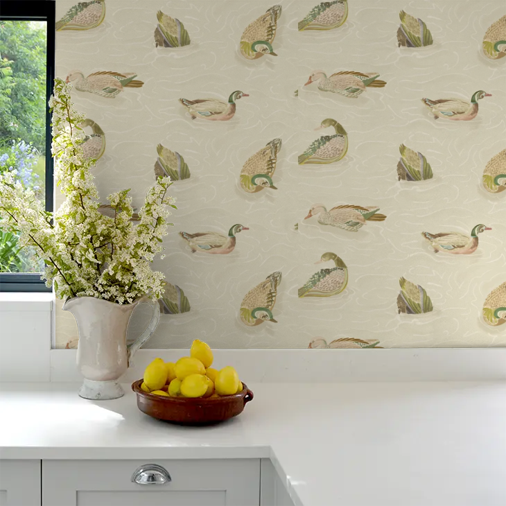 Duck Pond Wallpaper by Mulberry Home - Emerald/Stone