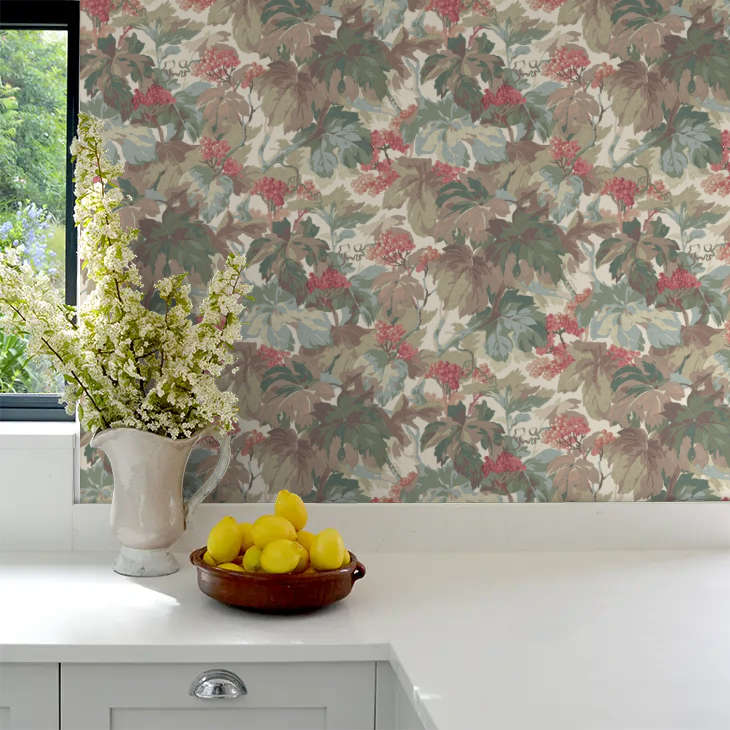 Country Walk Wallpaper by Mulberry Home - Teal/Rose