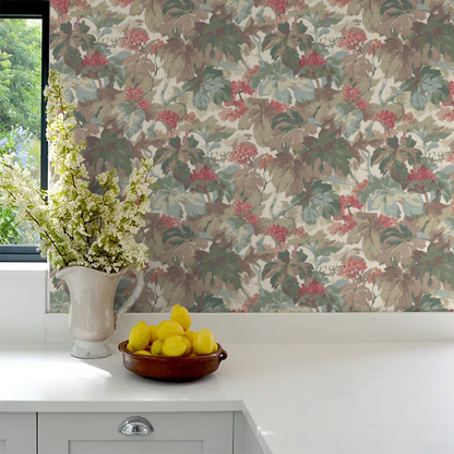 Country Walk Wallpaper by Mulberry Home - Teal/Rose