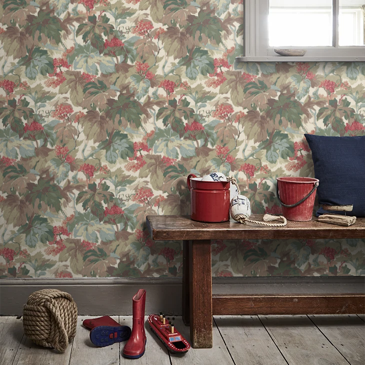 Country Walk Wallpaper by Mulberry Home - Teal/Rose
