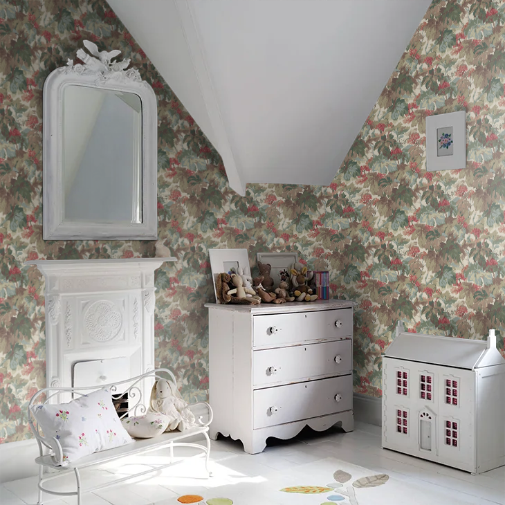 Country Walk Wallpaper by Mulberry Home - Teal/Rose