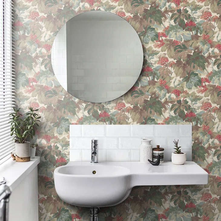 Country Walk Wallpaper by Mulberry Home - Teal/Rose