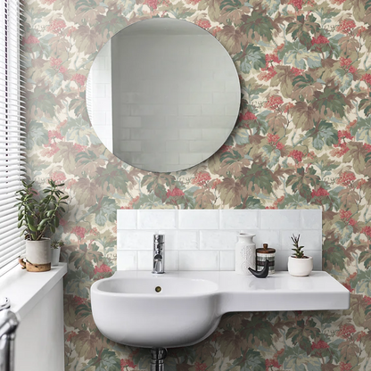 Country Walk Wallpaper by Mulberry Home - Teal/Rose