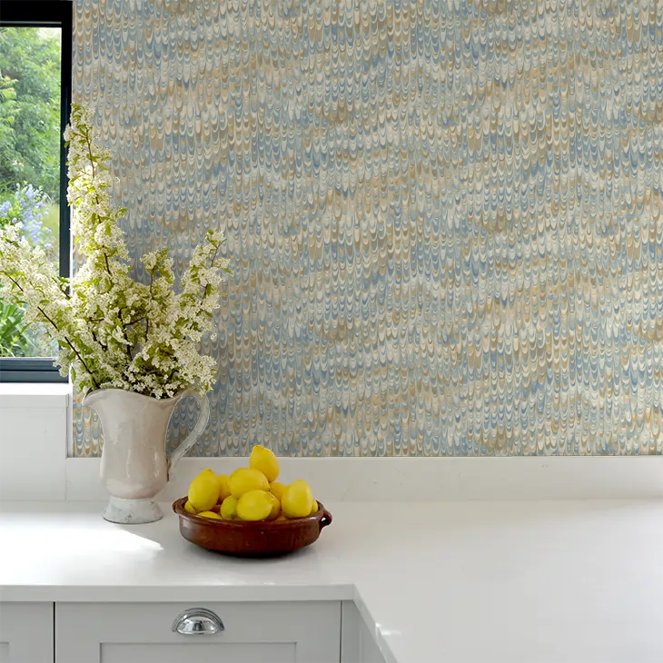 End Paper by Mulberry Home Wallpaper - Blue/Sand