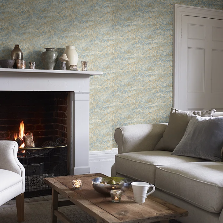 End Paper by Mulberry Home Wallpaper - Blue/Sand