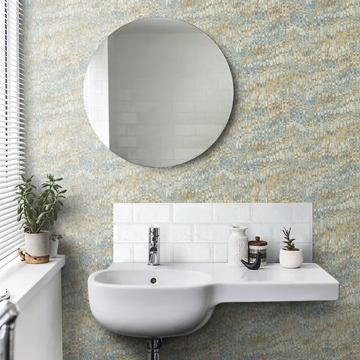 End Paper by Mulberry Home Wallpaper - Blue/Sand