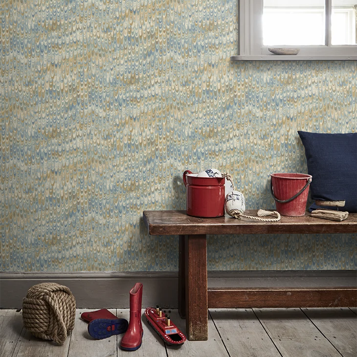 End Paper by Mulberry Home Wallpaper - Blue/Sand