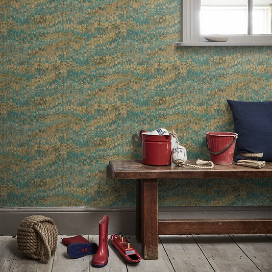 End Paper by Mulberry Home Wallpaper - Teal