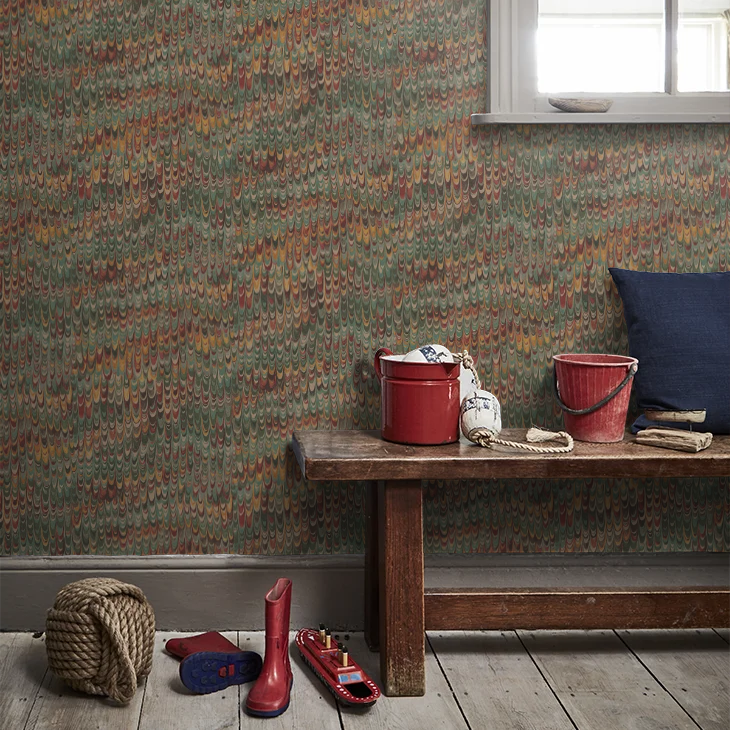 End Paper by Mulberry Home Wallpaper - Red/Green