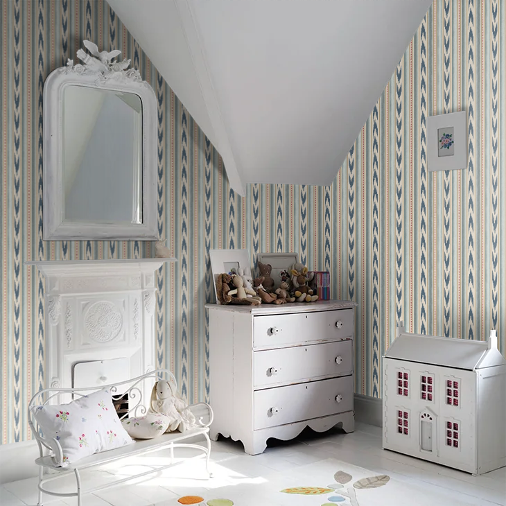 Newport Stripe by Mulberry Home Wallpaper - Blue/Red