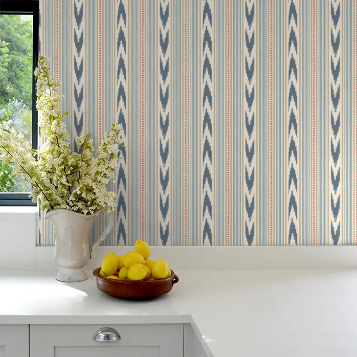 Newport Stripe by Mulberry Home Wallpaper - Blue/Red