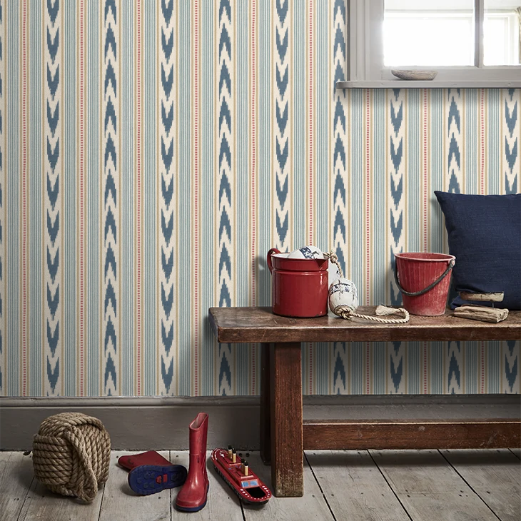 Newport Stripe by Mulberry Home Wallpaper - Blue/Red