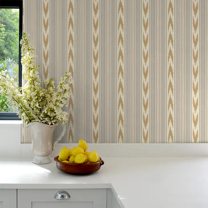Newport Stripe by Mulberry Home Wallpaper - Blue/Sand