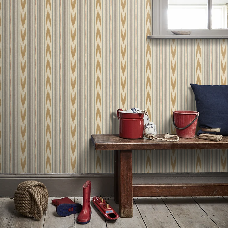 Newport Stripe by Mulberry Home Wallpaper - Blue/Sand