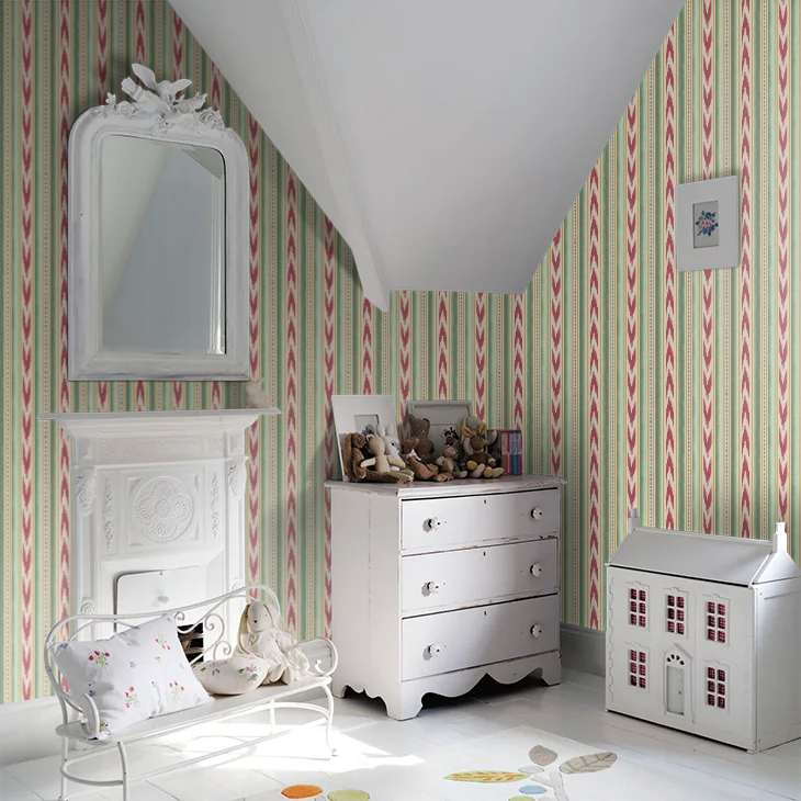 Newport Stripe by Mulberry Home Wallpaper - Red/Green