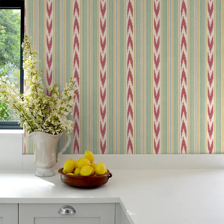 Newport Stripe by Mulberry Home Wallpaper - Red/Green