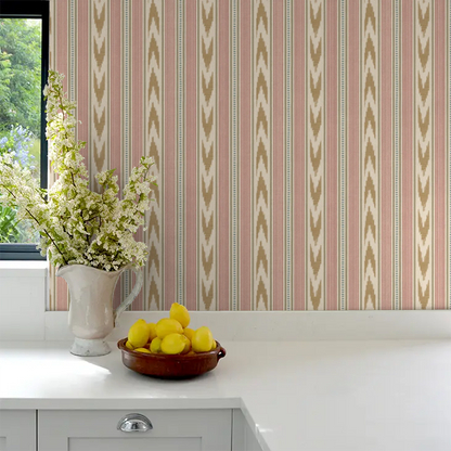 Newport Stripe by Mulberry Home Wallpaper - Old Red/Sand