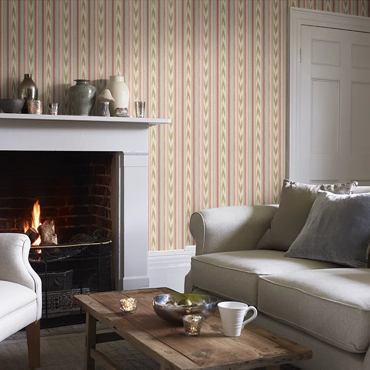 Newport Stripe by Mulberry Home Wallpaper - Old Red/Sand