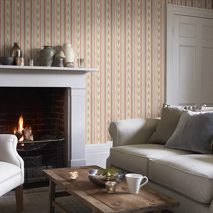 Newport Stripe by Mulberry Home Wallpaper - Old Red/Sand