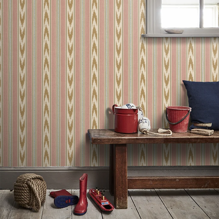 Newport Stripe by Mulberry Home Wallpaper - Old Red/Sand