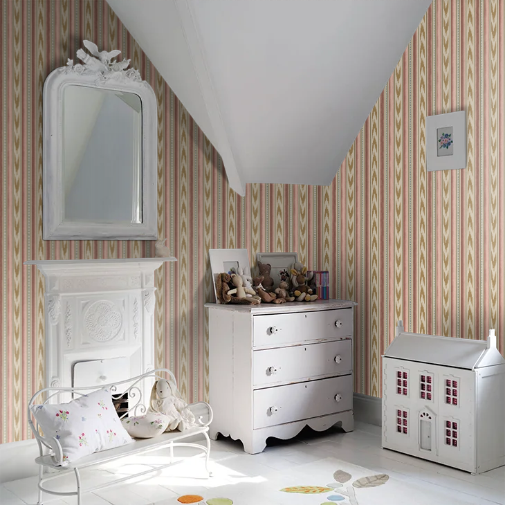 Newport Stripe by Mulberry Home Wallpaper - Old Red/Sand