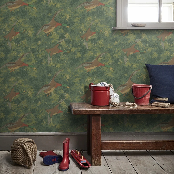 Forest Ducks by Mulberry Home Wallpaper - Emerald