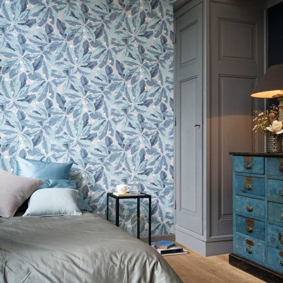 Greenery Vinyl Leaf Wallpaper - Light Blue