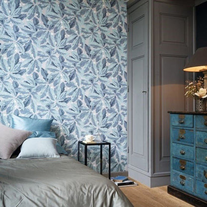 Greenery Vinyl Leaf Wallpaper - Light Blue
