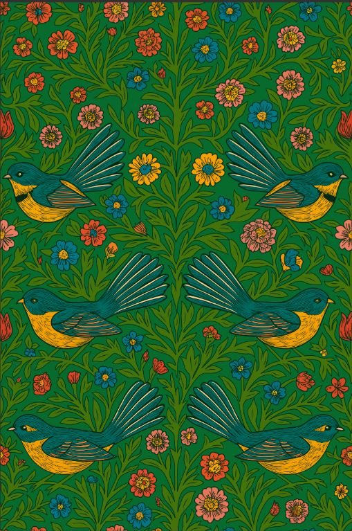 Floral Fantail Wallpaper - NZ Wallpaper - Green