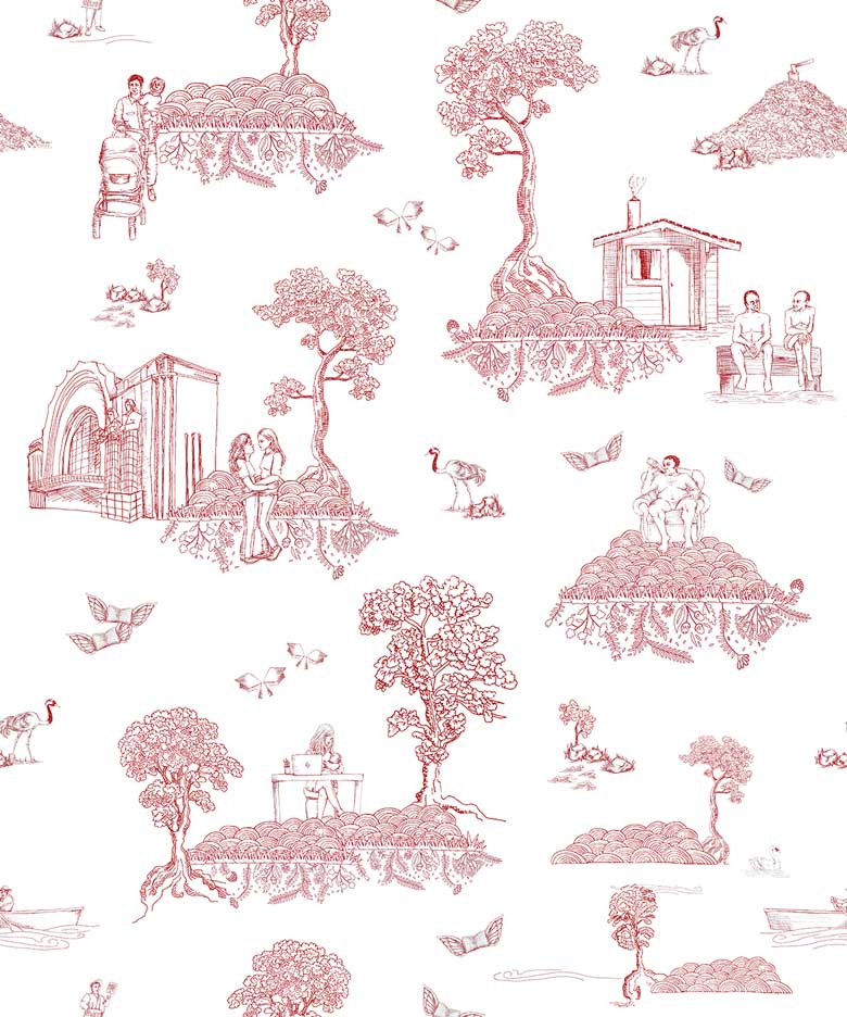 Sample - Finland Toile - Scandinavian Wallpaper - Red