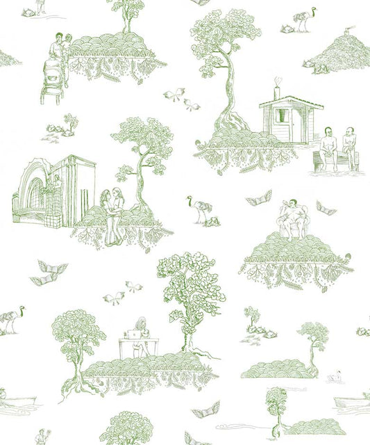Finland Toile - Scandinavian Wallpaper - Green