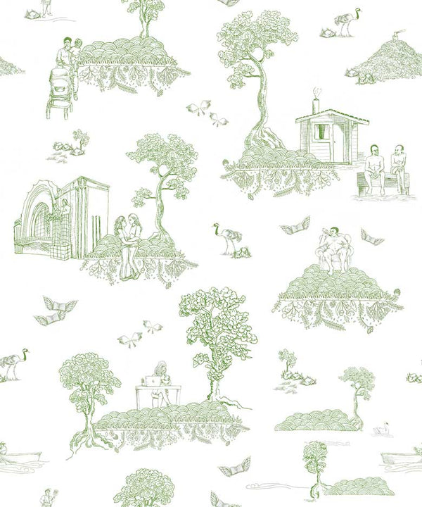 Sample - Finland Toile - Scandinavian Wallpaper - Green