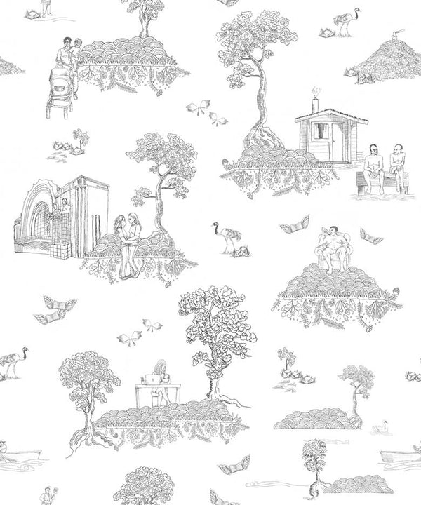 Sample - Finland Toile - Scandinavian Wallpaper - Black & White
