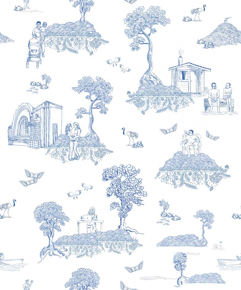 Finland Toile - Scandinavian Wallpaper - Blue