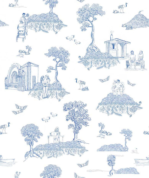 Sample - Finland Toile - Scandinavian Wallpaper - Blue