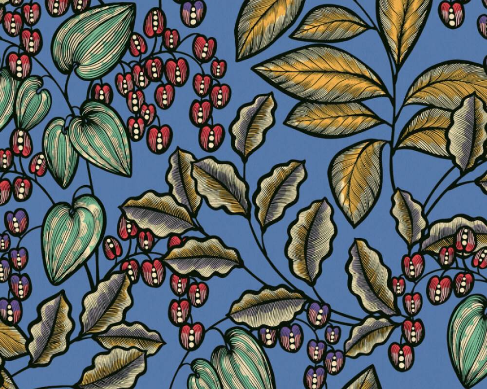 Sample - Floral Vine Wallpaper - Turquoise