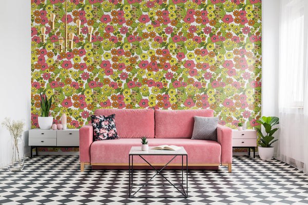 Sample - Flower Power Custom Sized Wallpaper Mural (per m2) - Pink