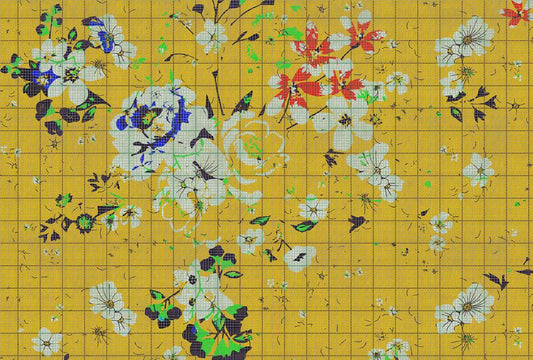 Flower Plaid 1 Mural - Yellow - Custom Sized Wallpaper Mural (per m2)