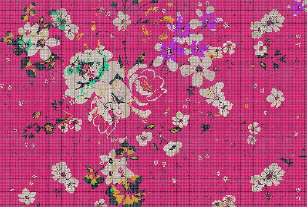 Flower Plaid 1 Mural - Pink - Custom Sized Wallpaper Mural (per m2)