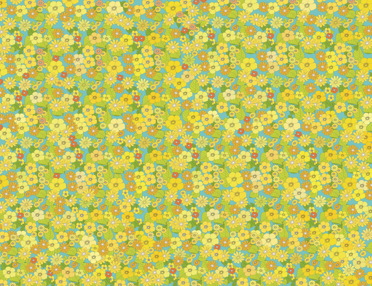 Sample - Flower Power Custom Sized Wallpaper Mural (per m2) - Yellow