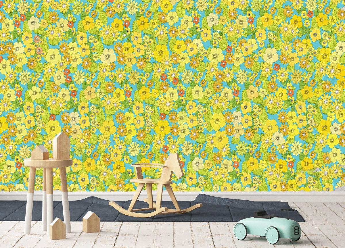 Flower Power Custom Sized Wallpaper Mural (per m2) - Yellow