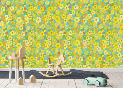 Flower Power Custom Sized Wallpaper Mural (per m2) - Yellow