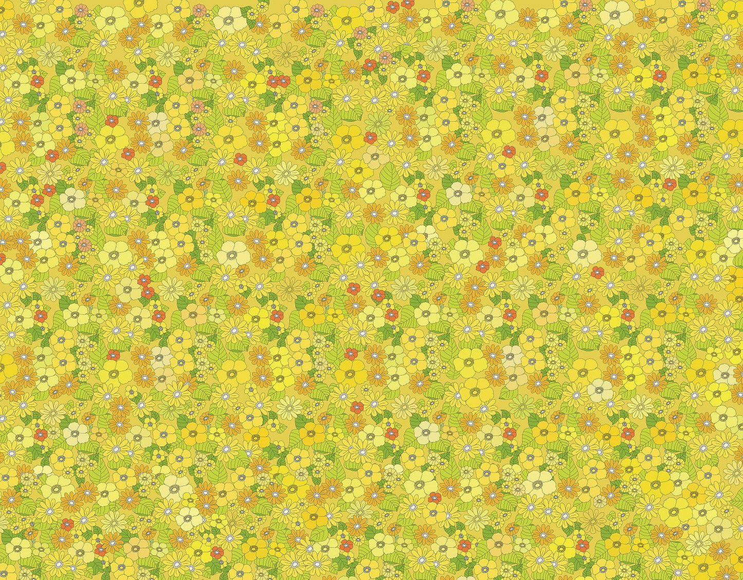 Flower Power Custom Sized Wallpaper Mural (per m2) - Yellow
