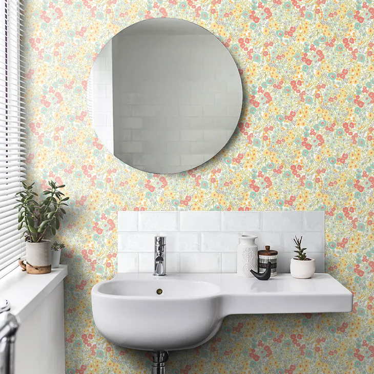 Flora Ditsy Wallpaper - Coral & Sky