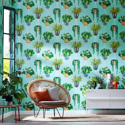 Houseplant Wallpaper - Cerulean Twist