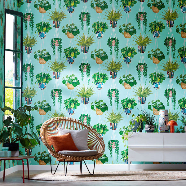 Sample - Houseplant Wallpaper - Cerulean Twist