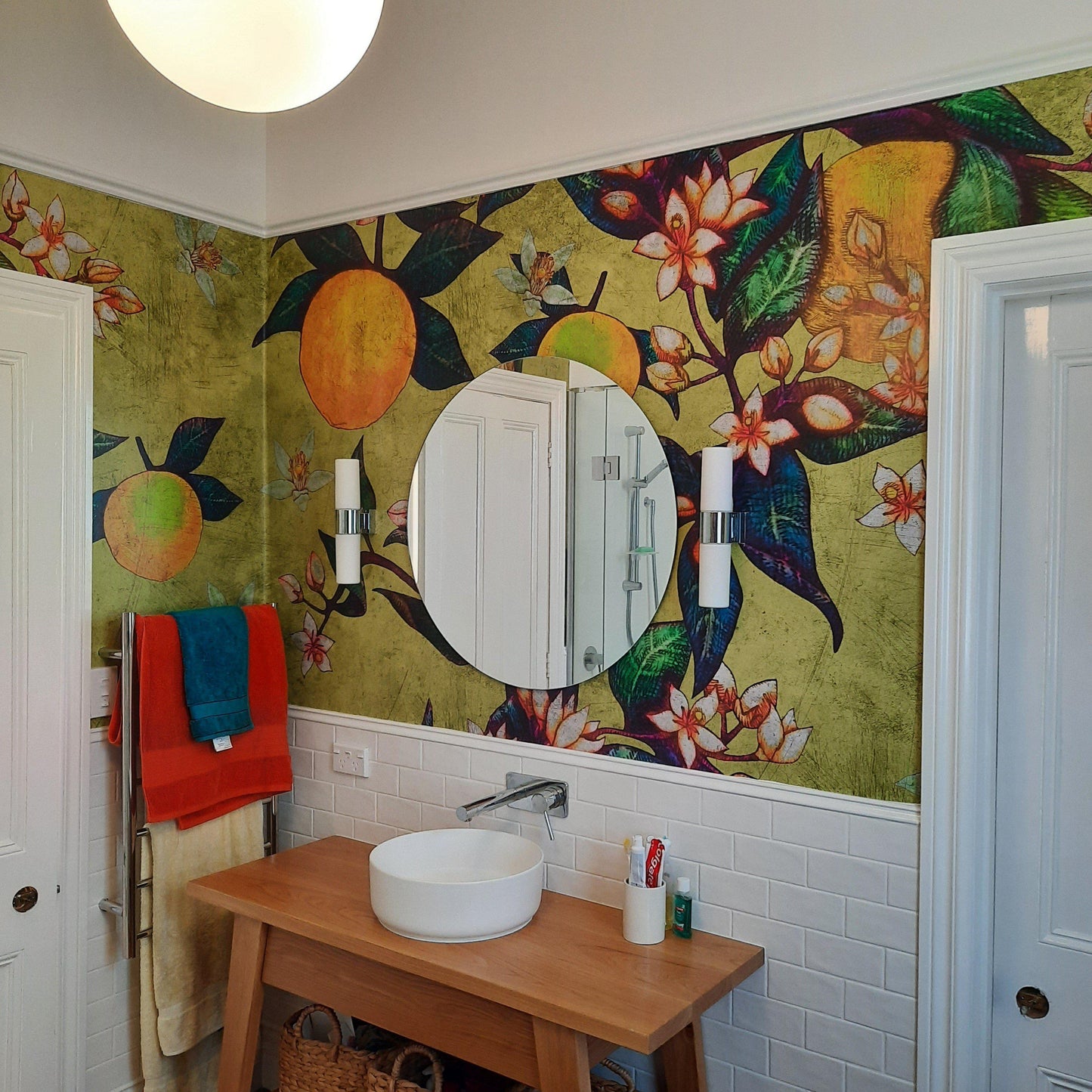 Grapefruit Mural - Green/Yellow - Custom Sized Wallpaper Mural (per m2)